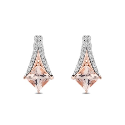 Enchanted Disney Aurora Princess-Cut Morganite and 0.09 CT. T.W. Diamond Earrings in Sterling Silver and 10K Rose Gold