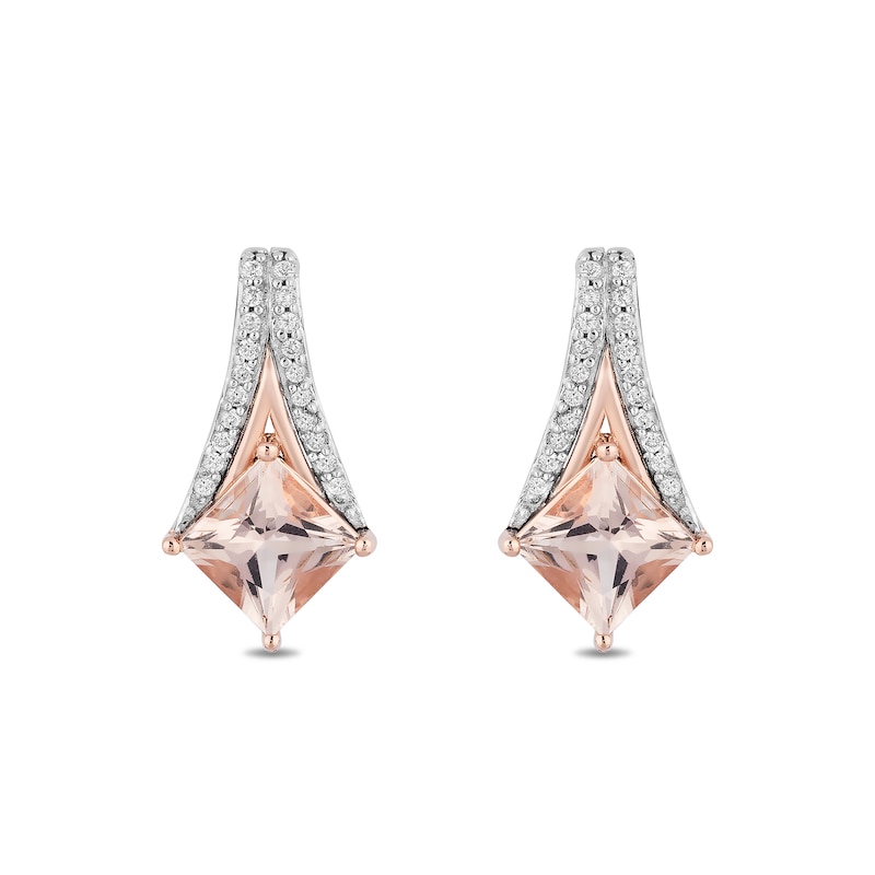 Enchanted Disney Aurora Princess-Cut Morganite and 0.09 CT. T.W. Diamond Earrings in Sterling Silver and 10K Rose Gold