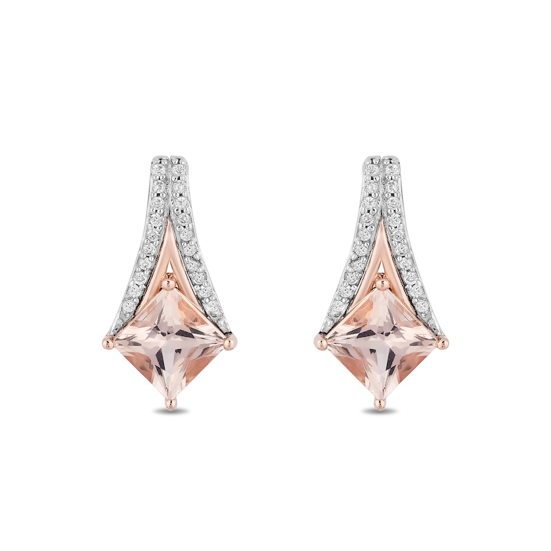 Main Image 2 of Enchanted Disney Aurora Princess-Cut Morganite and 0.09 CT. T.W. Diamond Earrings in Sterling Silver and 10K Rose Gold