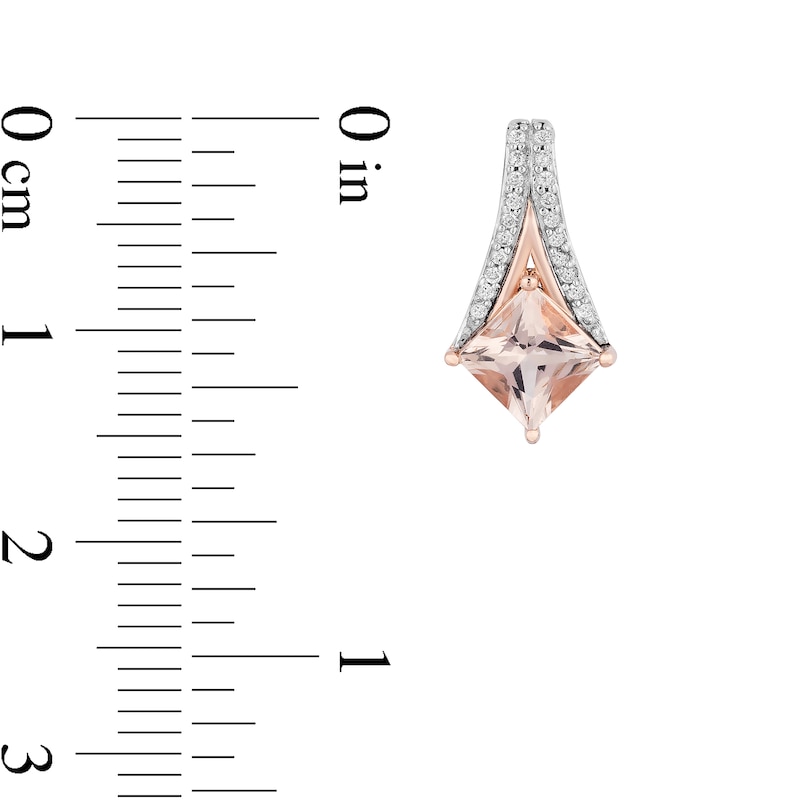 Main Image 3 of Enchanted Disney Aurora Princess-Cut Morganite and 0.09 CT. T.W. Diamond Earrings in Sterling Silver and 10K Rose Gold