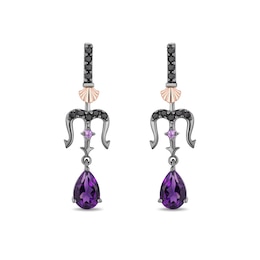 Enchanted Disney Villains Ursula Amethyst and 0.145 CT. T.W. Black Diamond Drop Earrings in Sterling Silver