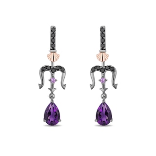 Enchanted Disney Villains Ursula Amethyst and 0.145 CT. T.W. Black Diamond Drop Earrings in Sterling Silver