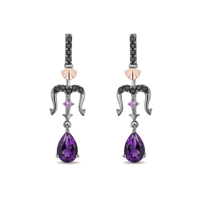 Enchanted Disney Villains Ursula Amethyst and 0.145 CT. T.W. Black Diamond Drop Earrings in Sterling Silver
