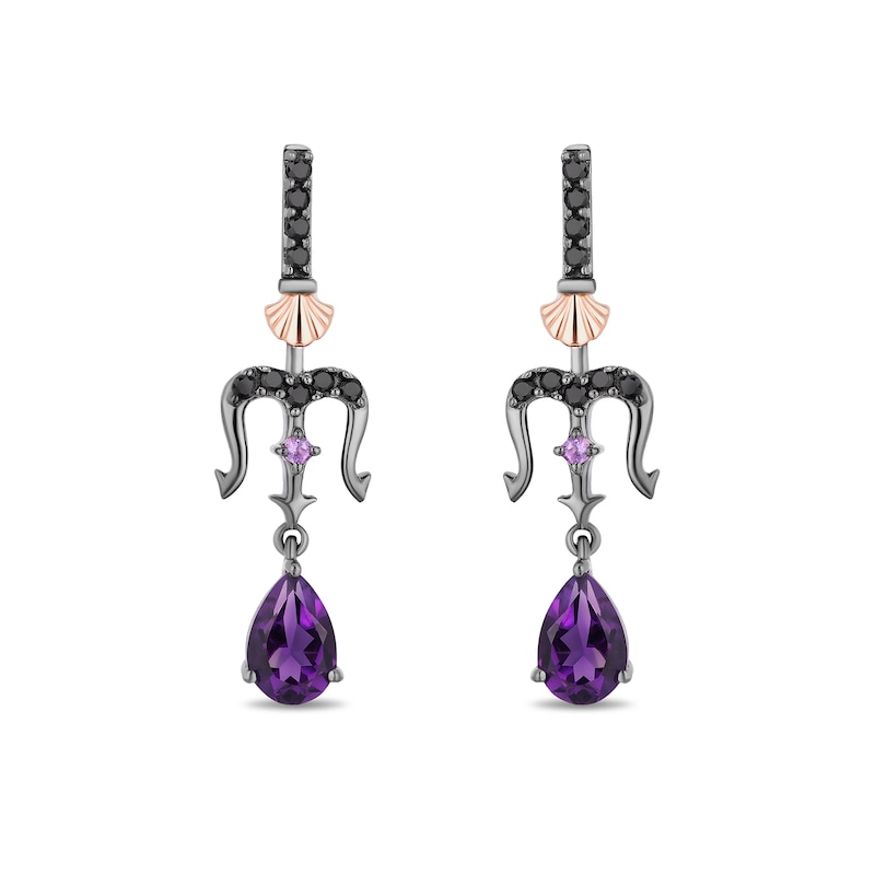 Enchanted Disney Villains Ursula Amethyst and 0.145 CT. T.W. Black Diamond Drop Earrings in Sterling Silver