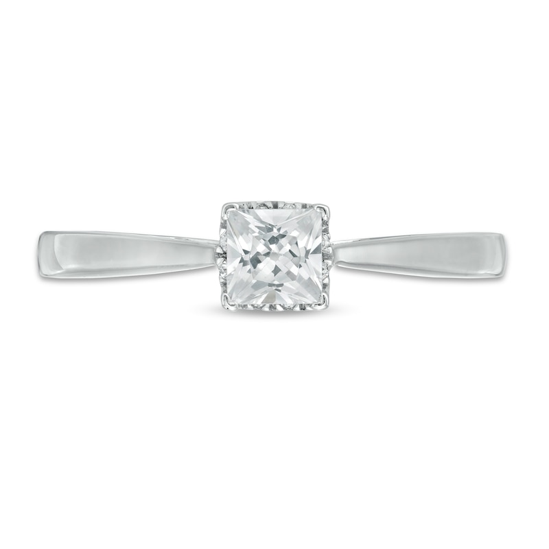 Main Image 4 of 0.37 CT. T.W. Princess-Cut Diamond Solitaire Tapered Shank Engagement Ring in 10K White Gold