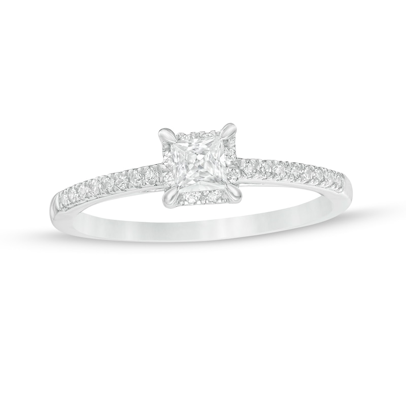 0.37 CT. T.W. Princess-Cut Diamond Hidden Frame Engagement Ring in 10K White Gold