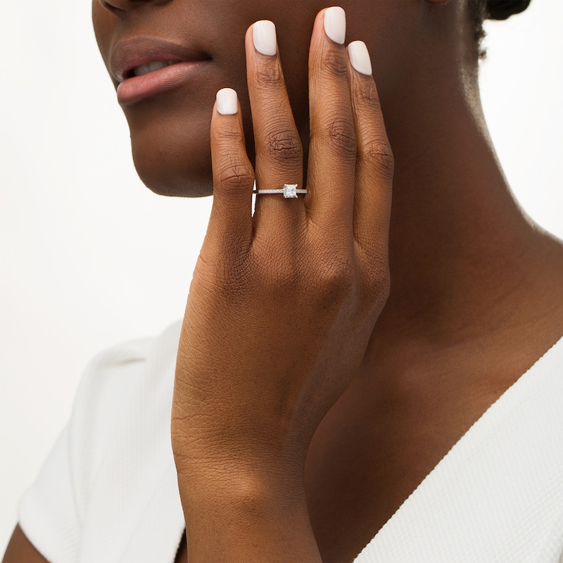 0.37 CT. T.W. Princess-Cut Diamond Hidden Frame Engagement Ring in 10K White Gold