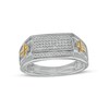 Thumbnail Image 1 of 0.16 CT. T.W. Diamond Multi-Row Rectangle-Top with Cross Side Accent Stepped Edge Ring in 10K Two-Tone Ring