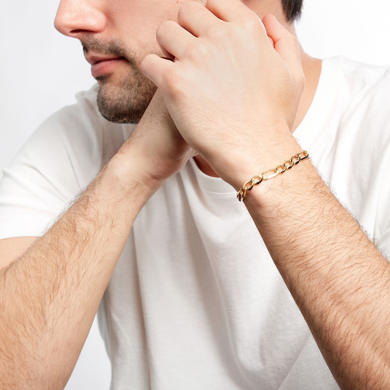 Main Image 2 of 6.5mm Figaro Chain Bracelet in Hollow 10K Gold - 8.5"