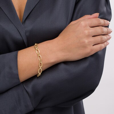 8.75mm Diamond-Cut Oval Link Chain Bracelet in Hollow 10K Gold - 7.5"