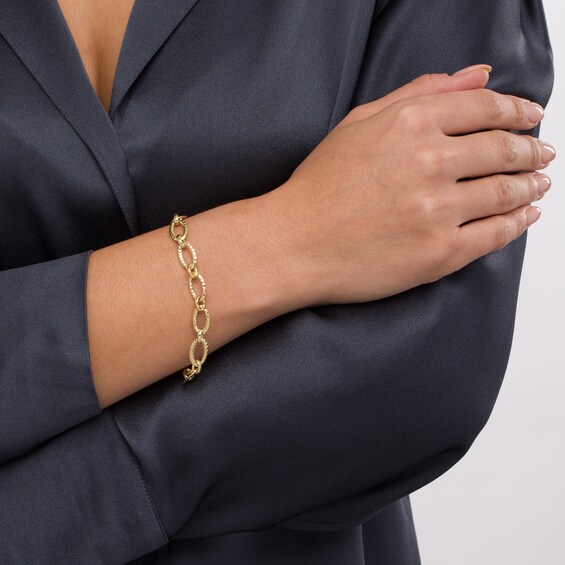8.75mm Diamond-Cut Oval Link Chain Bracelet in Hollow 10K Gold - 7.5"