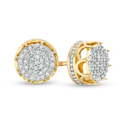 Men's 0.13 CT. T.W. Multi-Diamond Frame Crown Stud Earrings in 10K Gold