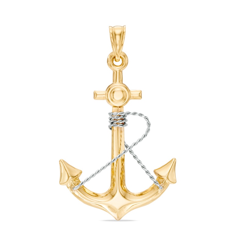 Diamond-Cut Anchor with Rope Necklace Charm in 10K Gold|Peoples Jewellers