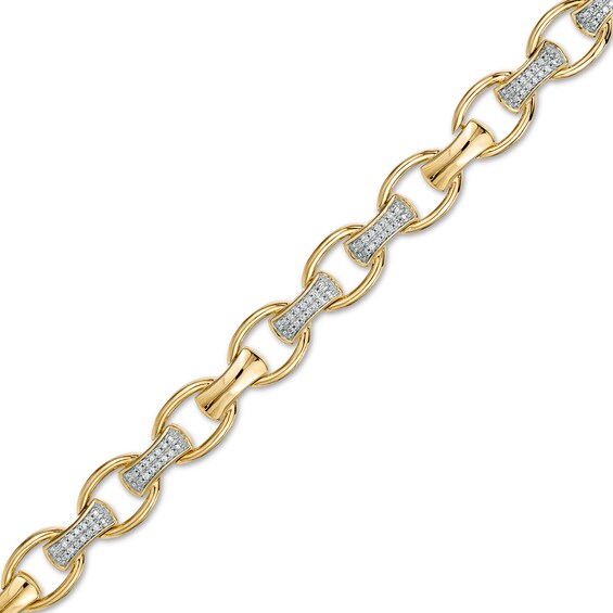 Men's 0.33 CT. T.W. Diamond Open Oval and Bamboo Link Bracelet in 10K Gold - 8.5"