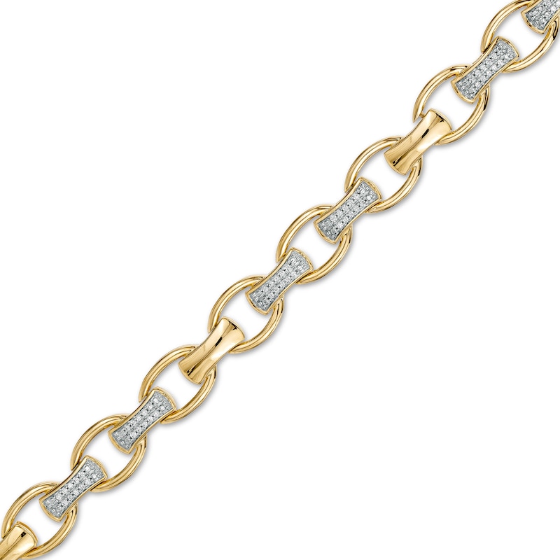 Men's 0.33 CT. T.W. Diamond Open Oval and Bamboo Link Bracelet in 10K Gold - 8.5"