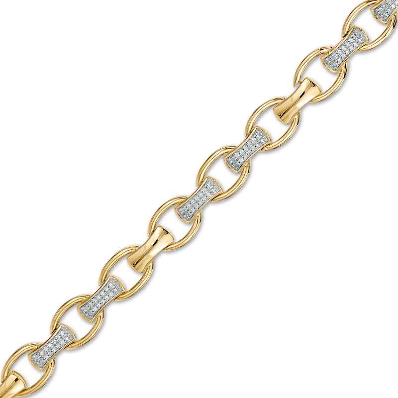 Men's 0.33 CT. T.W. Diamond Open Oval and Bamboo Link Bracelet in 10K Gold - 8.5"|Peoples Jewellers