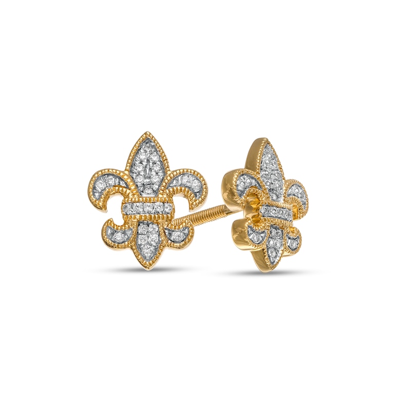 Men's 0.085 CT. T.W. Diamond Milgrain Fleur-de-Lis Stud Earrings in 10K Gold|Peoples Jewellers