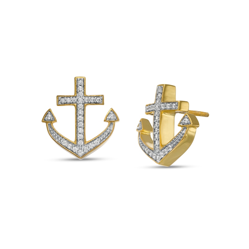 Men's 0.145 CT. T.W. Diamond Anchor Stud Earrings in 10K Gold|Peoples Jewellers