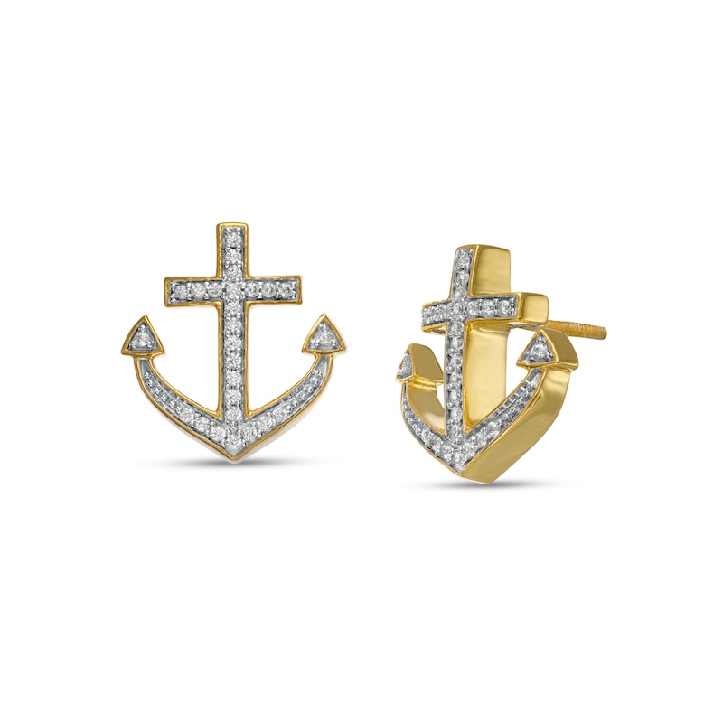 Men's 0.145 CT. T.W. Diamond Anchor Stud Earrings in 10K Gold