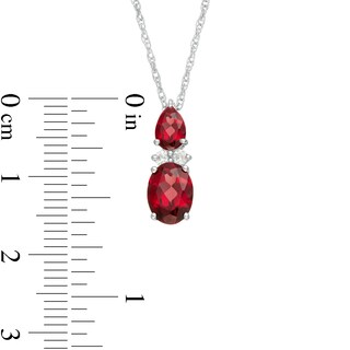 Oval and Pear-Shaped Garnet with Lab-Created White Sapphire Duo Pendant in Sterling Silver