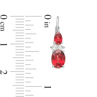 Oval and Pear-Shaped Garnet with Lab-Created White Sapphire Duo Drop Earrings in Sterling Silver