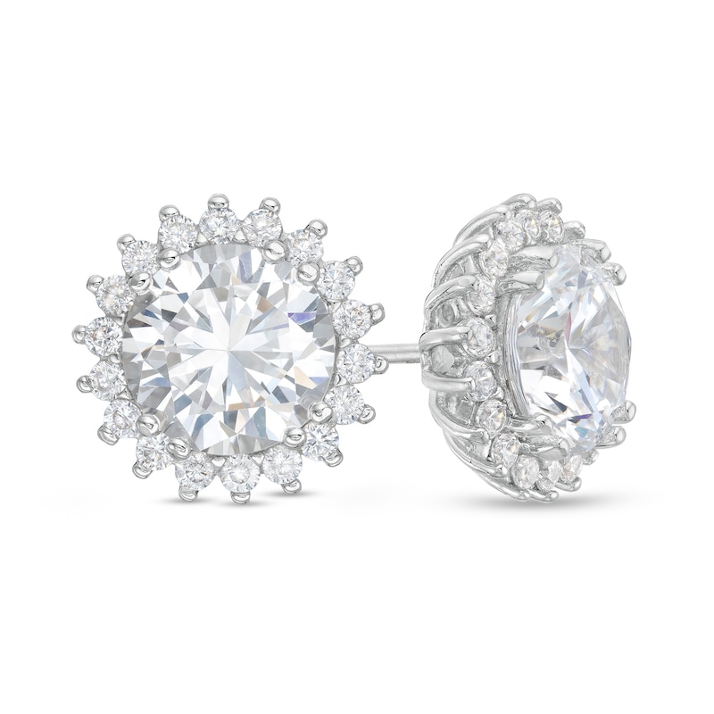 8.0mm Lab-Created White Sapphire Sunburst Frame Stud Earrings in Sterling Silver|Peoples Jewellers