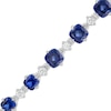 Thumbnail Image 0 of Graduating Cushion-Cut Lab-Created Blue and White Sapphire Link Alternating Line Bracelet in Sterling Silver - 7.25"