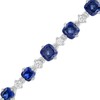 Thumbnail Image 0 of Graduating Cushion-Cut Lab-Created Blue and White Sapphire Link Alternating Line Bracelet in Sterling Silver - 7.25"