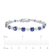 Thumbnail Image 3 of Graduating Cushion-Cut Lab-Created Blue and White Sapphire Link Alternating Line Bracelet in Sterling Silver - 7.25"
