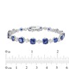 Thumbnail Image 3 of Graduating Cushion-Cut Lab-Created Blue and White Sapphire Link Alternating Line Bracelet in Sterling Silver - 7.25"