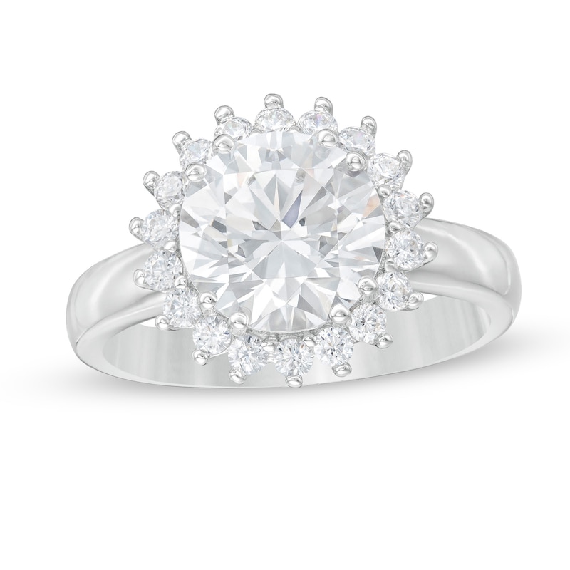 9.0mm Lab-Created White Sapphire Sunburst Frame Ring in Sterling Silver