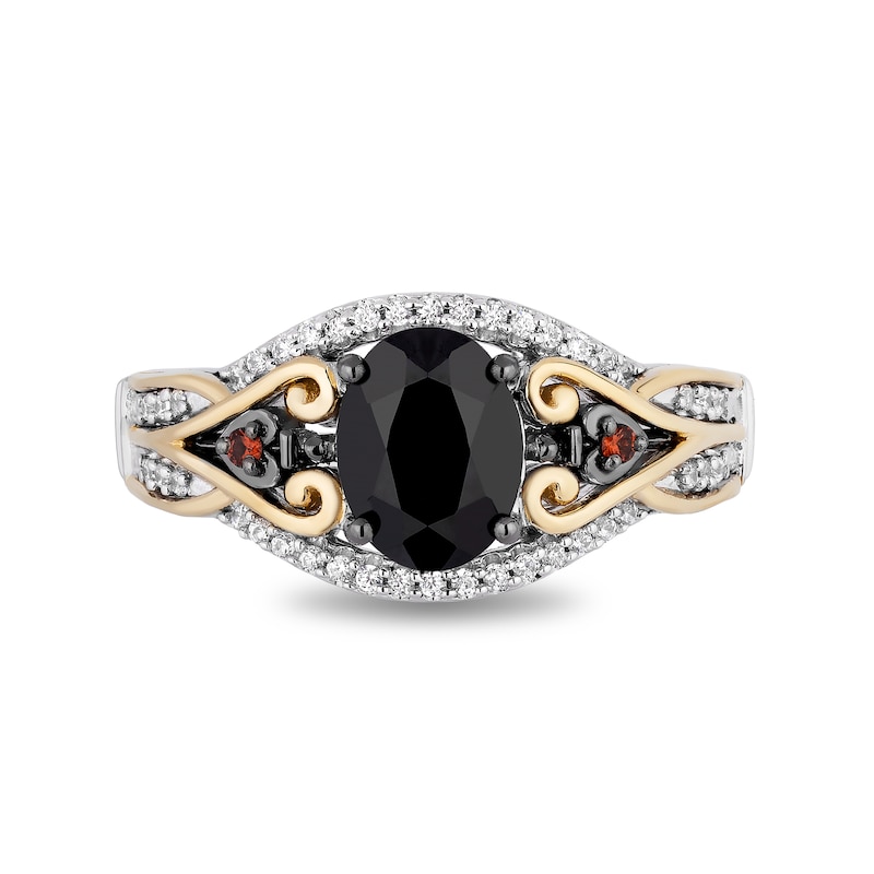 Enchanted Disney Villains Evil Queen Oval Onyx, Garnet and 0.145 CT. T.W. Diamond Ring in Sterling Silver and 10K Gold|Peoples Jewellers