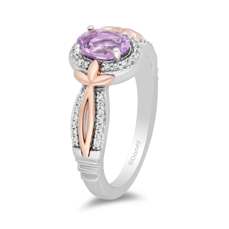 Main Image 2 of Enchanted Disney Rapunzel Oval Amethyst and 0.145 CT. T.W. Diamond Ring in Sterling Silver and 10K Rose Gold