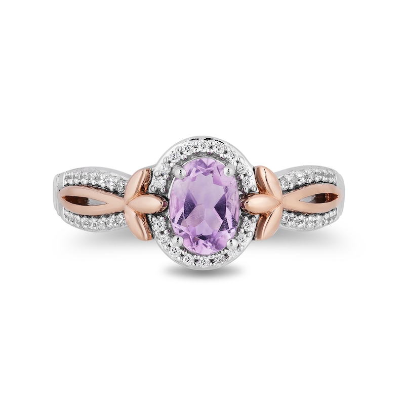 Main Image 4 of Enchanted Disney Rapunzel Oval Amethyst and 0.145 CT. T.W. Diamond Ring in Sterling Silver and 10K Rose Gold