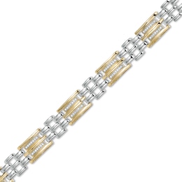 Men's 0.50 CT. T.W. Diamond Triple Row and Brick Pattern Link Bracelet in Sterling Silver and 14K Gold Plate - 8.5&quot;