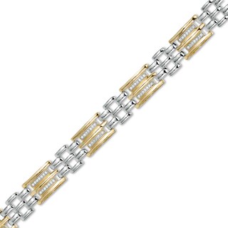Men's 0.50 CT. T.W. Diamond Triple Row and Brick Pattern Link Bracelet in Sterling Silver and 14K Gold Plate - 8.5"
