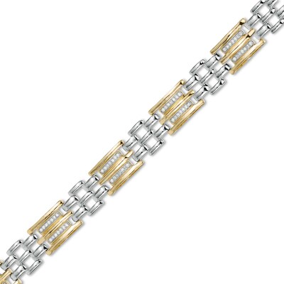 Men's 0.50 CT. T.W. Diamond Triple Row and Brick Pattern Link Bracelet in Sterling Silver and 14K Gold Plate - 8.5"