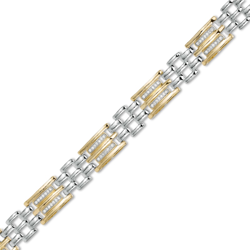 Men's 0.50 CT. T.W. Diamond Triple Row and Brick Pattern Link Bracelet in Sterling Silver and 14K Gold Plate - 8.5"|Peoples Jewellers