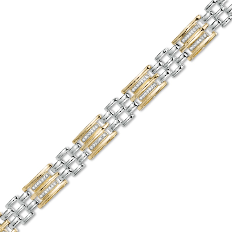 Main Image 1 of Men's 0.50 CT. T.W. Diamond Triple Row and Brick Pattern Link Bracelet in Sterling Silver and 14K Gold Plate - 8.5"
