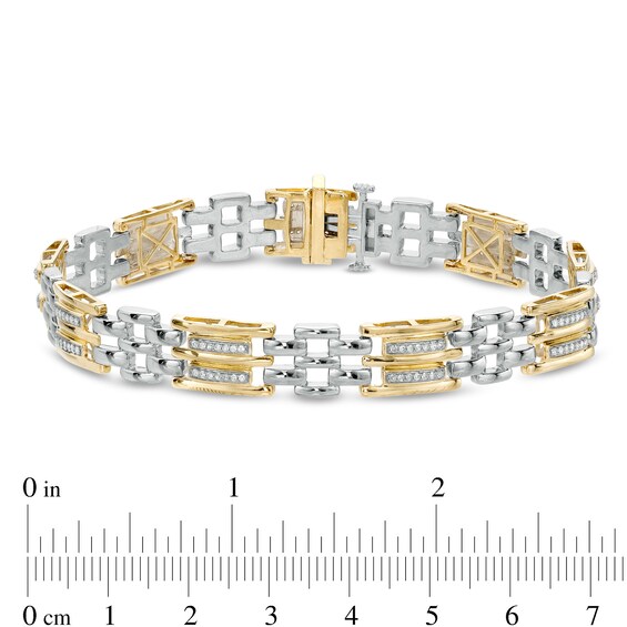 Men's 0.50 CT. T.W. Diamond Triple Row and Brick Pattern Link Bracelet in Sterling Silver and 14K Gold Plate - 8.5"