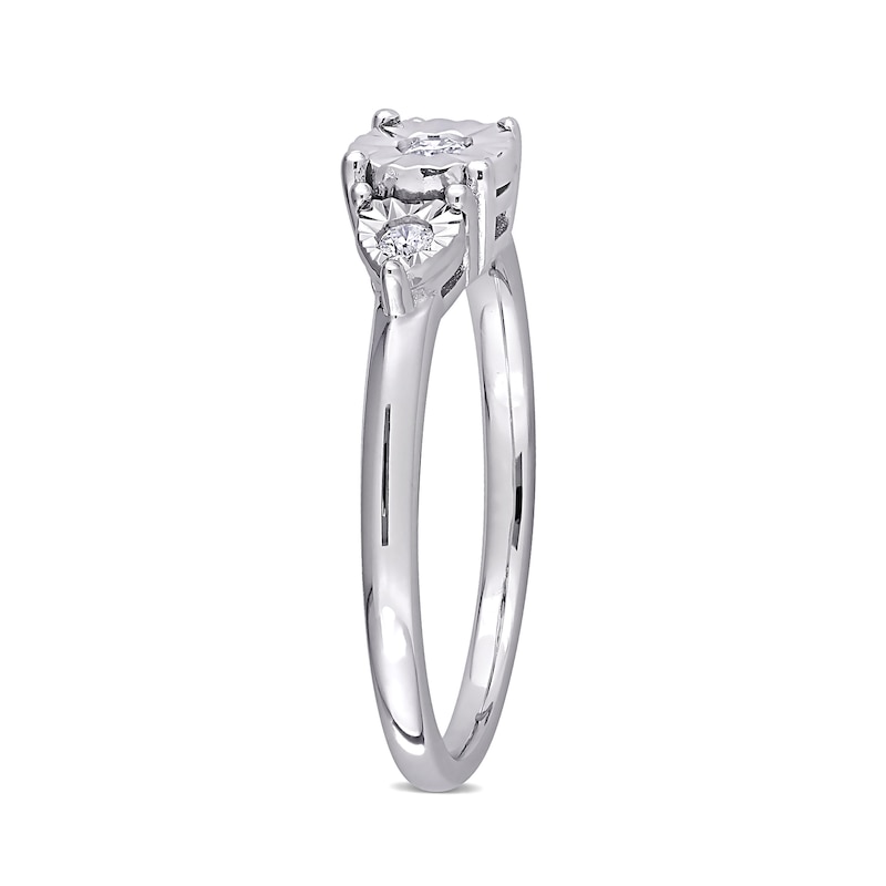 0.10 CT. T.W. Diamond Three Stone Heart Sides Promise Ring in Sterling Silver