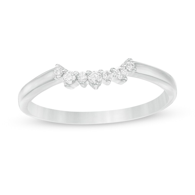Main Image 1 of 0.10 CT. T.W. Diamond Contour Wedding Band in 14K White Gold
