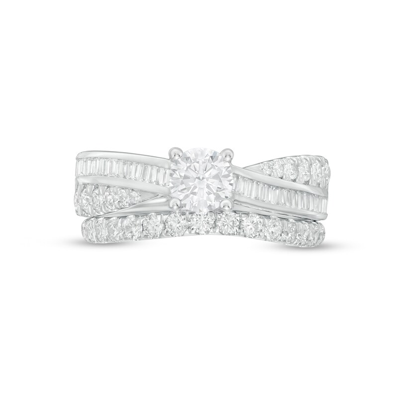 Main Image 4 of 1.45 CT. T.W. Baguette and Round Diamond Twist Shank Bridal Set in 14K White Gold