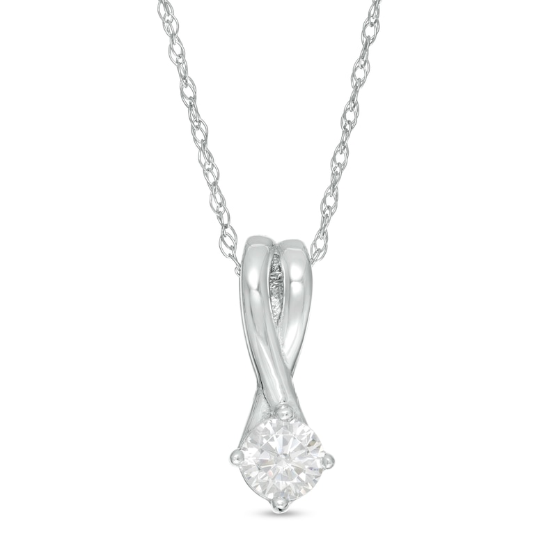 Main Image 1 of 0.18 CT. Diamond Solitaire Swirl Pendant in 14K White Gold (I/I2)