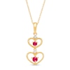 Ruby and Diamond Accent Beaded Double Heart Outline Drop Pendant in 10K Gold