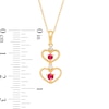 Ruby and Diamond Accent Beaded Double Heart Outline Drop Pendant in 10K Gold