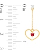 Thumbnail Image 3 of Ruby and 1/10 CT. T.W. Diamond Beaded Heart Outline Chain Drop Earrings in 10K Gold