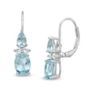 Thumbnail Image 0 of Oval and Pear-Shaped Aquamarine with Lab-Created White Sapphire Duo Drop Earrings in Sterling Silver