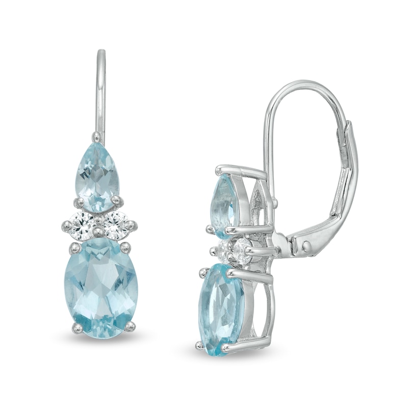 Oval and Pear-Shaped Aquamarine with Lab-Created White Sapphire Duo Drop Earrings in Sterling Silver