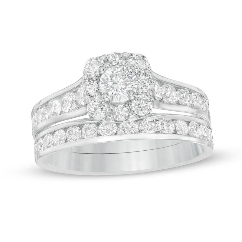 2.00 CT. T.W. Certified Canadian Diamond Cushion Frame Bridal Set in 14K White Gold (I/I2)|Peoples Jewellers